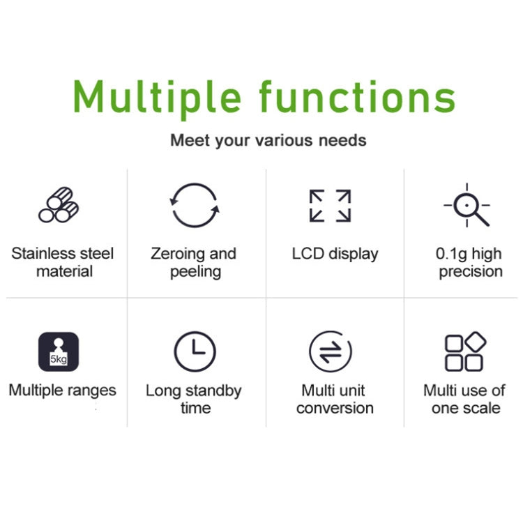 Small Multifunctional Kitchen High Precision Electronic Scale LCD Digital Display Food Scale, Model: 5kg/ 0.1g - Kitchen Scales by PMC TechLife | Online Shopping South Africa | PMC TechLife | Buy Now Pay Later Mobicred