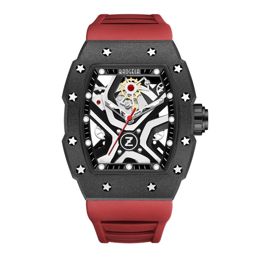 BAOGELA 224143 Barrel-shaped Hollow Surface Silicone Luminous Sports Men Watch(Black Shell Red Belt) - Silicone Strap Watches by BAOGELA | Online Shopping South Africa | PMC Jewellery