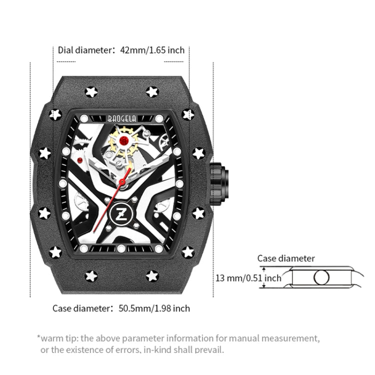 BAOGELA 224143 Barrel-shaped Hollow Surface Silicone Luminous Sports Men Watch(Black Shell Red Belt) - Silicone Strap Watches by BAOGELA | Online Shopping South Africa | PMC Jewellery