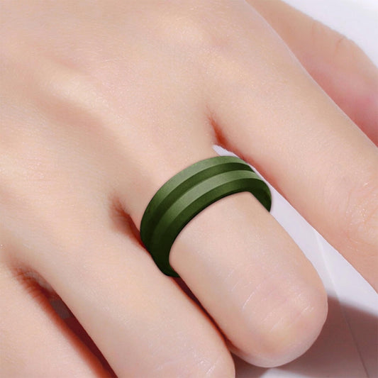 SiR053 V Shaped Grooved Edge Silicone Ring Outdoor Sports Couple Ring No.8(Army Green) - Rings by PMC Jewellery | Online Shopping South Africa | PMC Jewellery