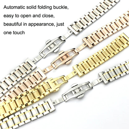 8mm Steel Bracelet Butterfly Buckle Five Beads Unisex Stainless Steel Solid Watch Strap, Color: Gold - Watch Bands by PMC Jewellery | Online Shopping South Africa | PMC Jewellery