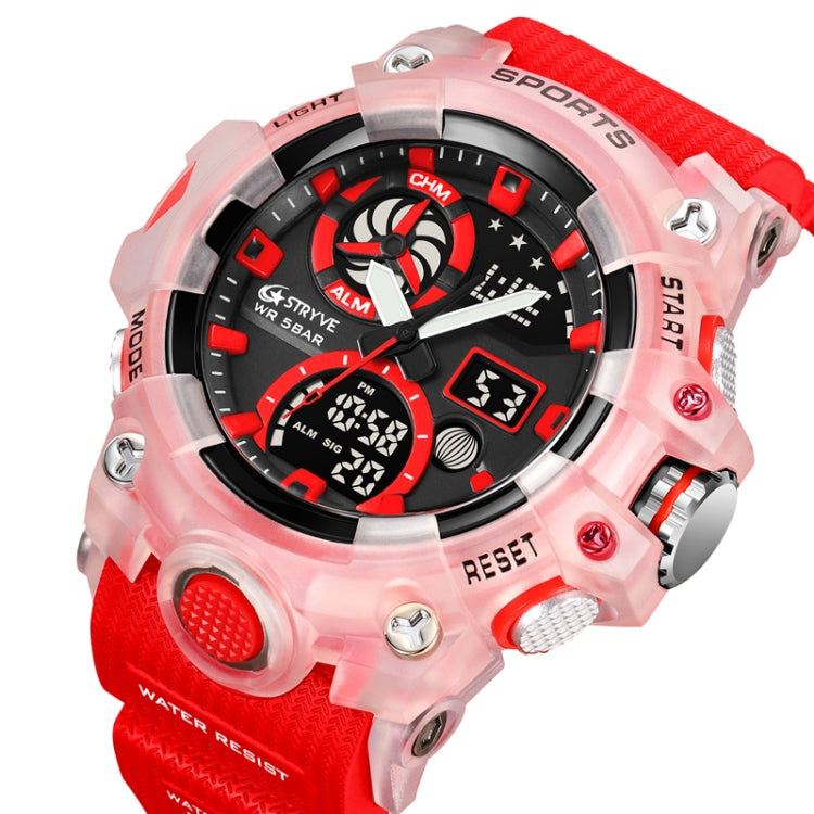 STRYVE S8027 Sports Multifunctional Luminous Dual Display Chronograph Student Watch(Rosy) - Leather Strap Watches by STRYVE | Online Shopping South Africa | PMC Jewellery