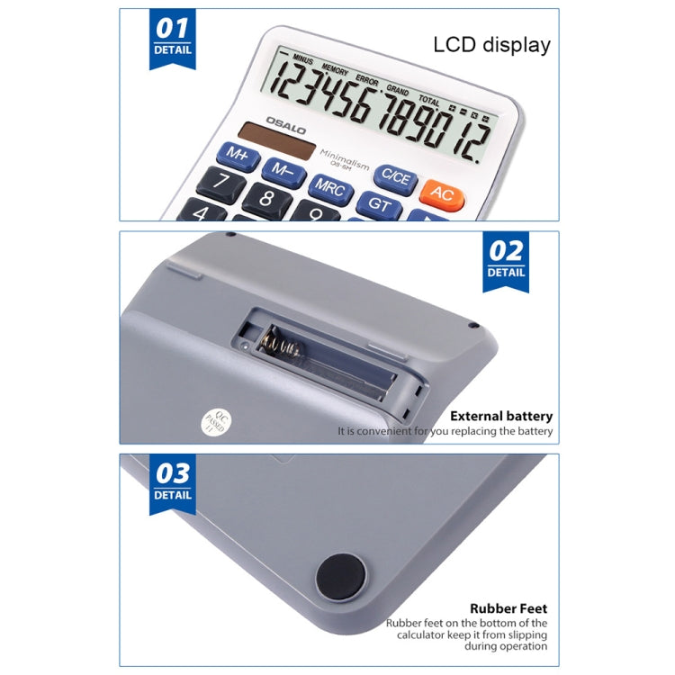 OSALO OS-6M 12-digit Office Desktop Calculator Solar Dual Power Calculator - free shipping - PMC TechLife - Order now!