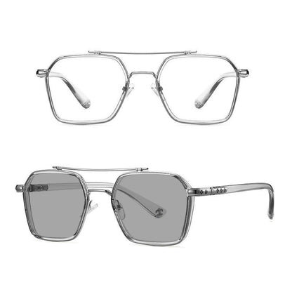 Double-beam Polarized Variable Color Eyeglasses Non-degree Flat Glasses, Lens: Change Grey(Gray Silver Frame) - Plain Glass Spectacles by PMC Jewellery | Online Shopping South Africa | PMC Jewellery