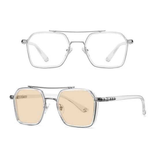 Double-beam Polarized Variable Color Eyeglasses Non-degree Flat Glasses, Lens: Change Tea Color(Transparent Silver Frame) - Plain Glass Spectacles by PMC Jewellery | Online Shopping South Africa | PMC Jewellery