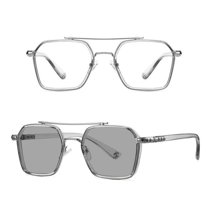 A5 Double Beam Polarized Color Changing Myopic Glasses, Lens: -150 Degrees Gray Change Grey(Gray Silver Frame) - Plain Glass Spectacles by PMC Jewellery | Online Shopping South Africa | PMC Jewellery