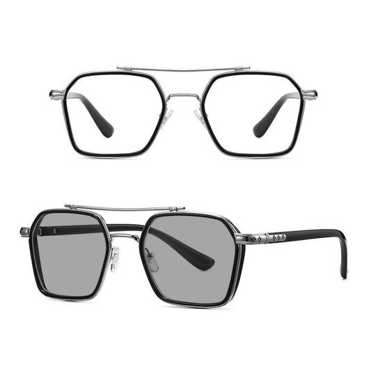 A5 Double Beam Polarized Color Changing Myopic Glasses, Lens: -400 Degrees Gray Change Grey(Black Silver Frame) - Plain Glass Spectacles by PMC Jewellery | Online Shopping South Africa | PMC Jewellery