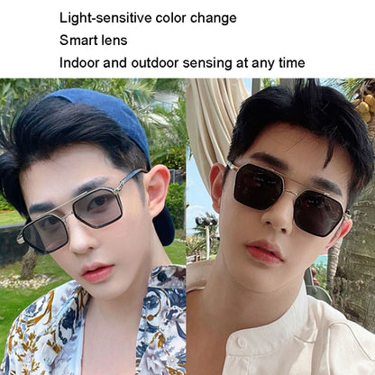 A5 Double Beam Polarized Color Changing Myopic Glasses, Lens: -50 Degrees Change Tea Color(Black Silver Frame) - Plain Glass Spectacles by PMC Jewellery | Online Shopping South Africa | PMC Jewellery