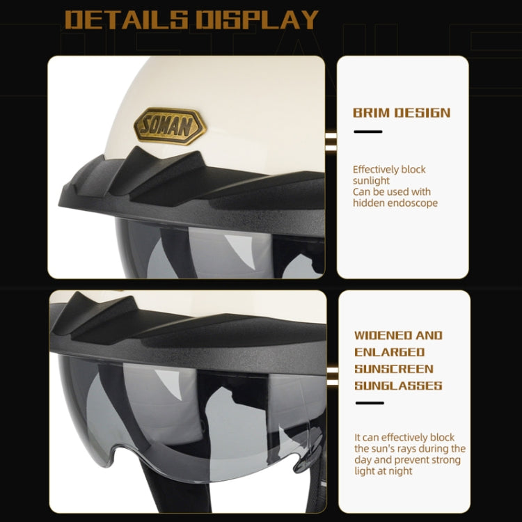 SOMAN Motorcycle Half Helmet Adjustable Helmet With Inner Mirror, Size: L(Cement Gray with Transparent Mirror) - free shipping - PMC TechLife - Order now!