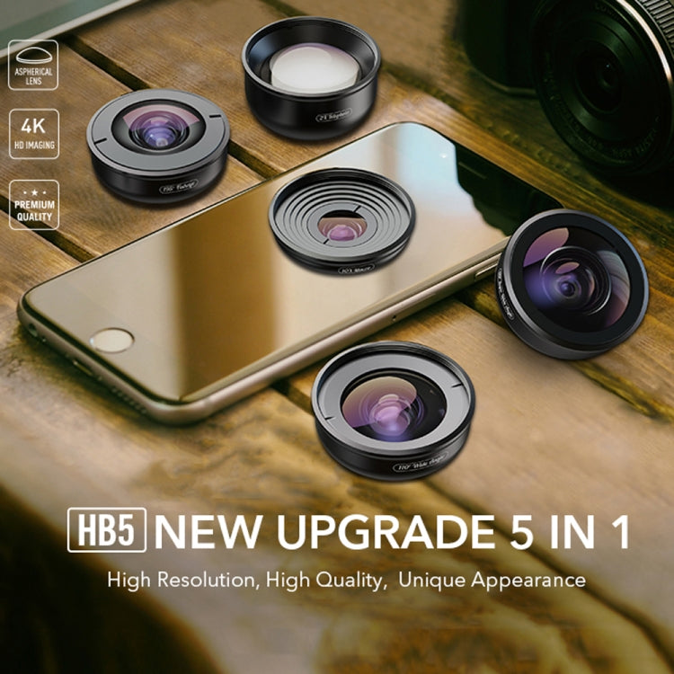 APEXEL APL-HB5 5 in 1 Wide Angle Macro Fisheye HD External Mobile Phone Lens(Set) - free shipping - PMC TechLife - Order now!