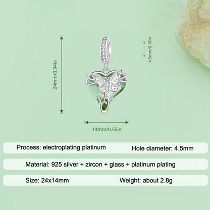 BSC897 S925 Sterling Silver Green Small Flying Butterfly Pendant DIY Bracelet Accessories Butterfly Beads - Jewelry Accessories by PMC Jewellery | Online Shopping South Africa | PMC Jewellery