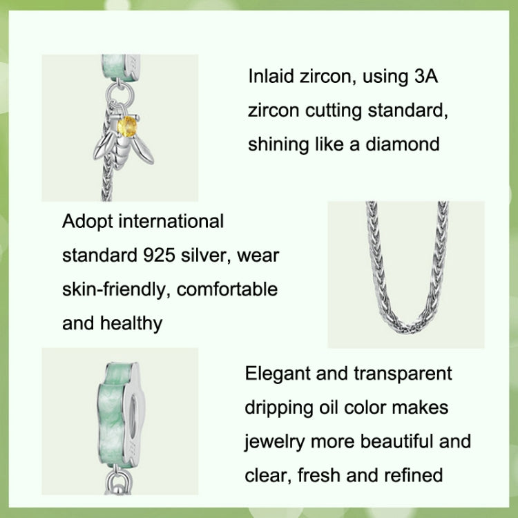 BSC898 S925 Sterling Silver Green Oasis Small Flower Bee Safety Chain DIY Bracelet Beaded Ornaments - Jewelry Accessories by PMC Jewellery | Online Shopping South Africa | PMC Jewellery