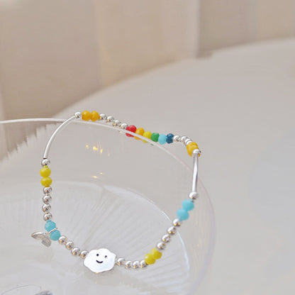 925 Silver Plated Rainbow Smile Beaded Bracelet Ladies Jewelry, Color: Cloud Rainbow - Bracelets by PMC Jewellery | Online Shopping South Africa | PMC Jewellery