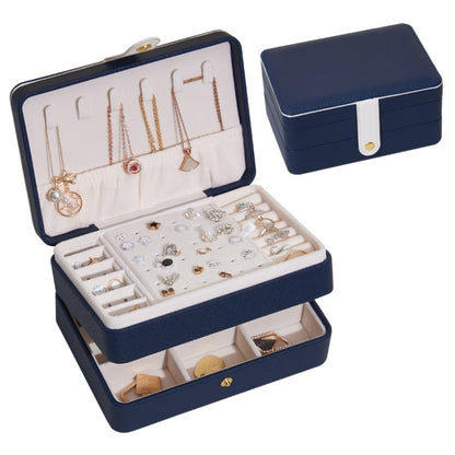 Large-capacity Three-layer PU Leather Waterproof Jewelry Storage Box Earring Necklace Storage Box(Navy Blue) - Jewelry Storages by PMC Jewellery | Online Shopping South Africa | PMC Jewellery