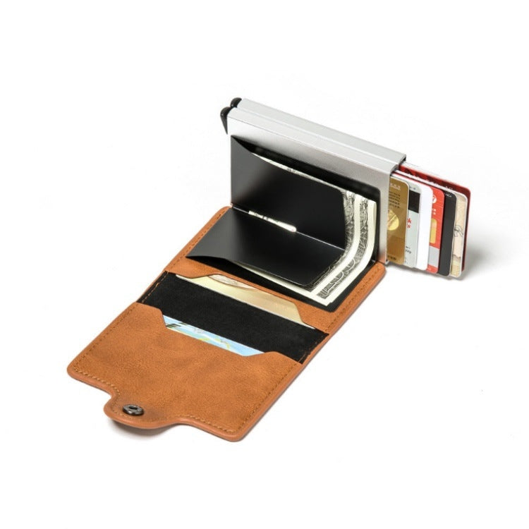 Automatic Pop-up Card Holder Metal Card Box RFID Credit Card Bank Card Box Wallet(Brown) - free shipping - PMC TechLife - Order now!