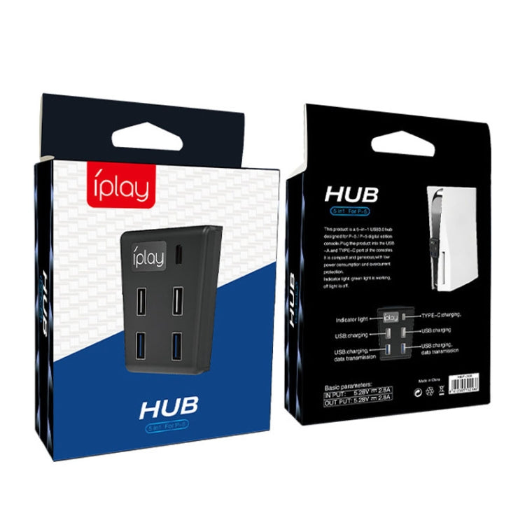 iplay HBP-308 For Sony PS5 5 in 1 Game Console USB3.0 HUB Connection Transmission Extender(Black) - Adapter & Cables by iplay | Online Shopping South Africa | PMC Jewellery