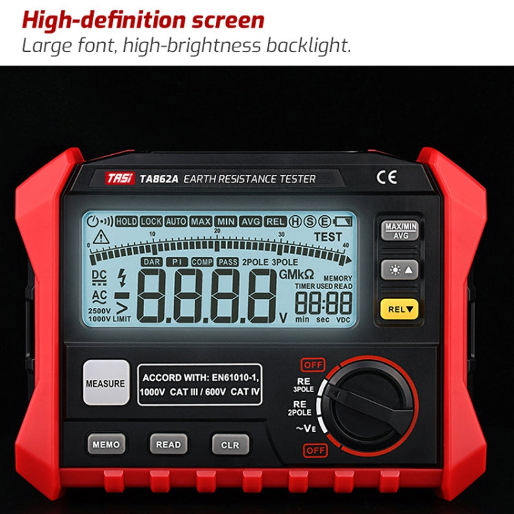 TASI TA862A Ground Resistor Tester Grounding Voltage Measurement High Precision Digital Resistance Meter - Battery & Resistance Tester by TASI | Online Shopping South Africa | PMC Jewellery | Buy Now Pay Later Mobicred