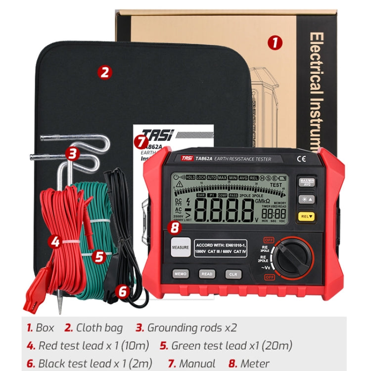 TASI TA862A Ground Resistor Tester Grounding Voltage Measurement High Precision Digital Resistance Meter - Battery & Resistance Tester by TASI | Online Shopping South Africa | PMC Jewellery | Buy Now Pay Later Mobicred