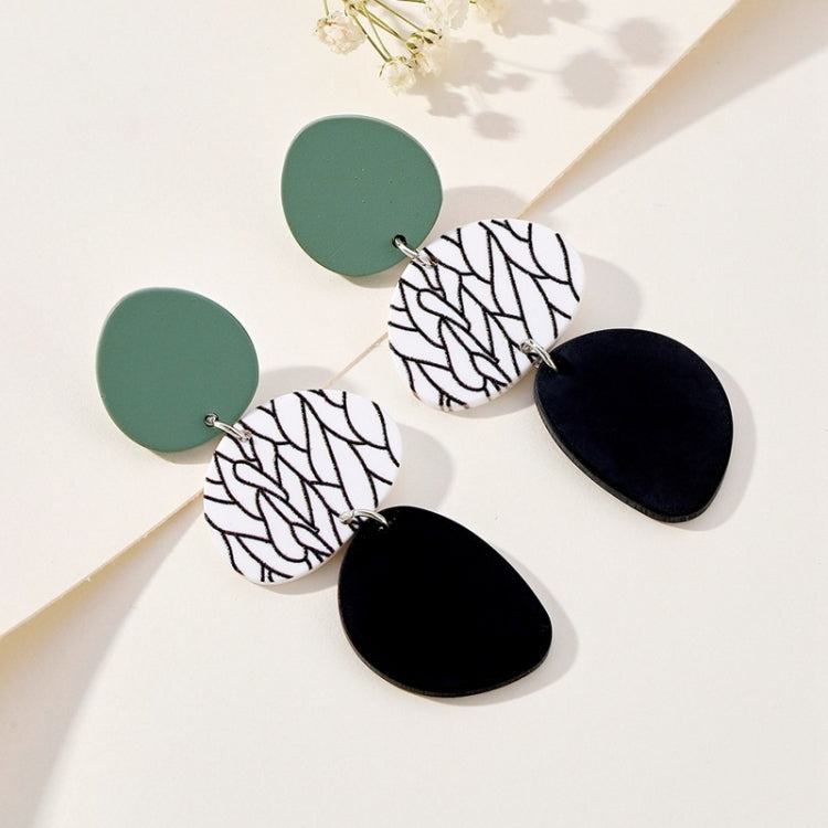 2pairs Contrasting Color Acrylic Geometric Round Stitching Long Ladies Earrings(Colorful) - Stud Earrings & Earrings by PMC Jewellery | Online Shopping South Africa | PMC Jewellery