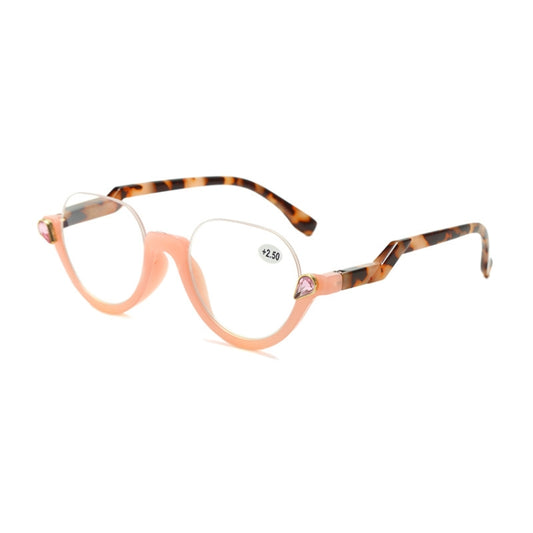 Diamond Studded Cat Eye Presbyopic Glasses Half-frame Fish-filament Glasses Unisex, Degree: +100(Light Pink) - Presbyopic Glasses by PMC Jewellery | Online Shopping South Africa | PMC Jewellery