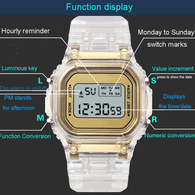 Outdoor Sports Simple Transparent Case Waterproof Luminous Electronic Watch(Transparent Square Black) - Sport Watches by PMC Jewellery | Online Shopping South Africa | PMC Jewellery