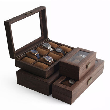 Wood Grain Leather Watch Display Box Watch Storage Case Jewelry Box, Style: 6 Digit Square - Watch Storages by PMC Jewellery | Online Shopping South Africa | PMC Jewellery