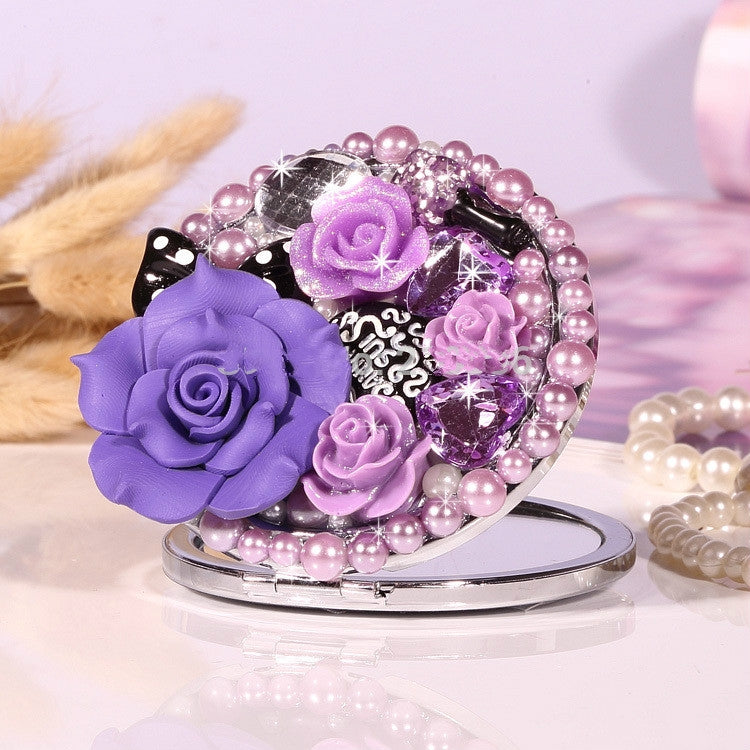 Handmade Makeup Mirror Purple Rose Portable Double-side Mirror - Mirror by PMC Jewellery | Online Shopping South Africa | PMC Jewellery