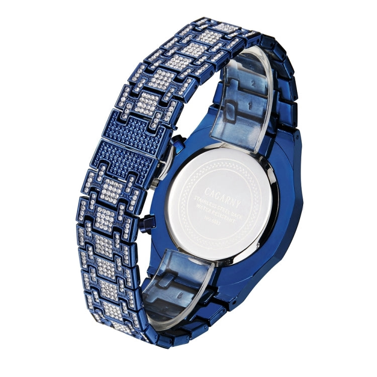 CAGARNY 6881 Diamond-studded Six-needles Guartz Dual Movement Watch Men Stainless Steel Strap Watch (Blue Shell Blue Dial) - Metal Strap Watches by CAGARNY | Online Shopping South Africa | PMC Jewellery | Buy Now Pay Later Mobicred