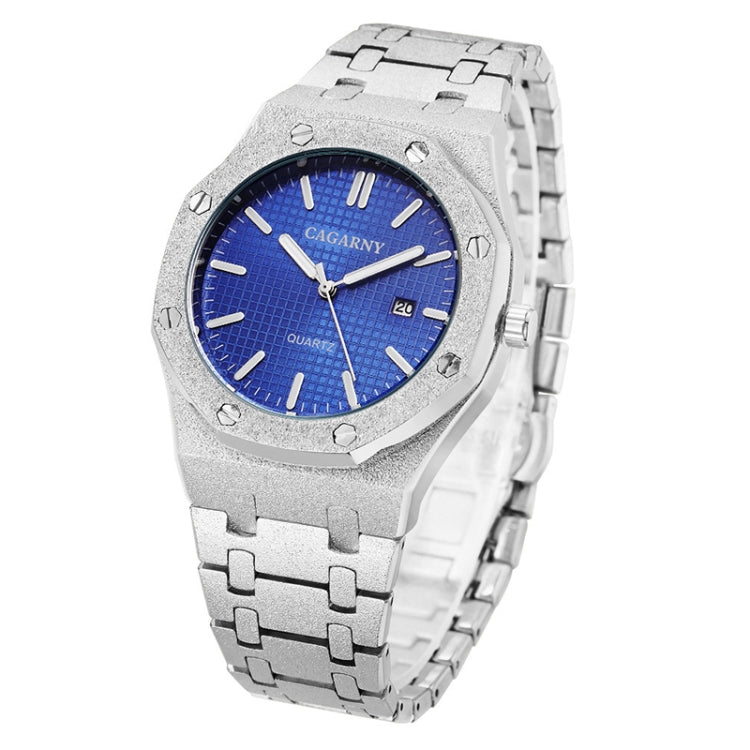 CAGARNY 6885 Octagonal Dial Quartz Dual Movement Watch Men Stainless Steel Strap Watch(Silver Shell Blue Dial) - Metal Strap Watches by CAGARNY | Online Shopping South Africa | PMC Jewellery | Buy Now Pay Later Mobicred