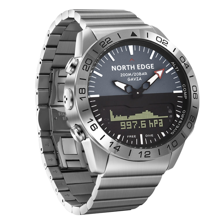 North Edge GAVIA Men Outdoor Sport 50m Waterproof Smart Digital Watch Diving Watch, Support Barometer & Pedometer(Silver) - Sport Watches by NORTH EDGE | Online Shopping South Africa | PMC Jewellery | Buy Now Pay Later Mobicred