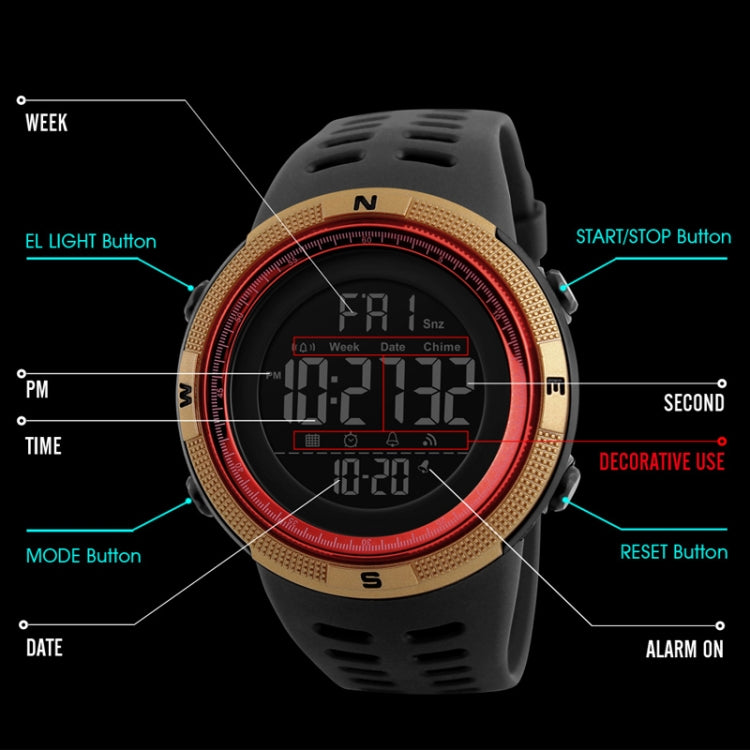 SKMEI 1251 Men Fashionable Outdoor 50m Waterproof Sports Watch Digital Watch with PU Watchband(Black Red) - Sport Watches by SKMEI | Online Shopping South Africa | PMC Jewellery | Buy Now Pay Later Mobicred