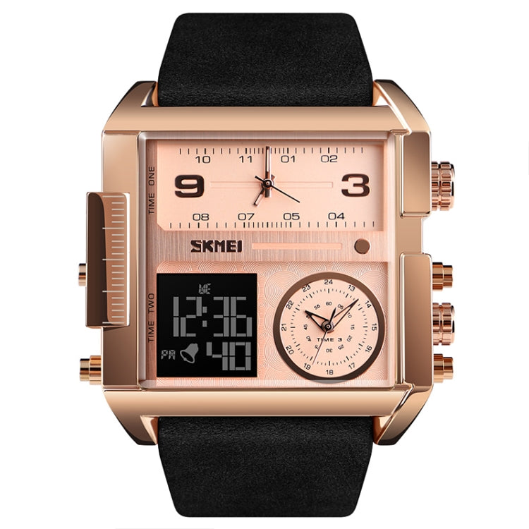 SKMEI 1391 Multifunctional Men Business Digital Watch 30m Waterproof Square Dial Wrist Watch with Leather Watchband(Rose Gold) - Leather Strap Watches by SKMEI | Online Shopping South Africa | PMC Jewellery | Buy Now Pay Later Mobicred