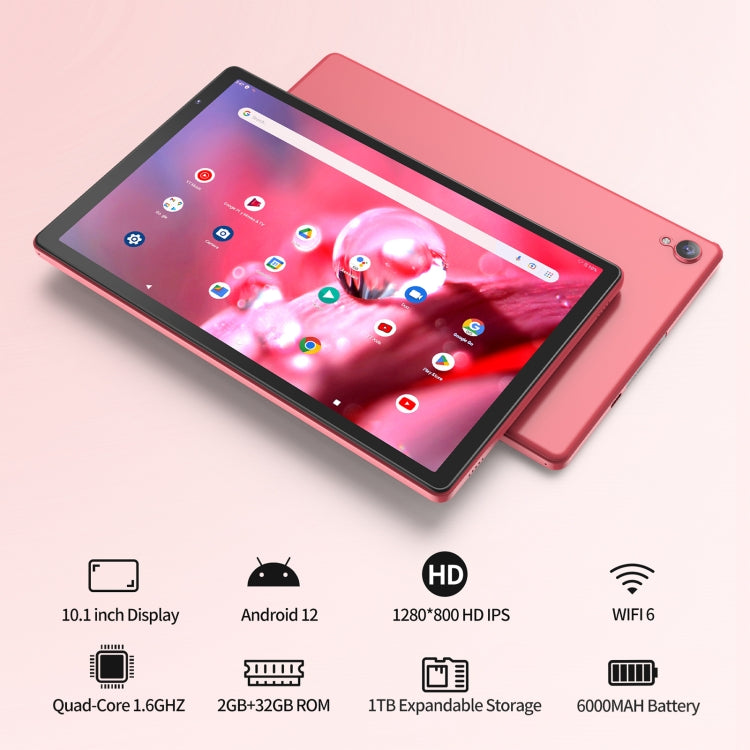 D10A 10.1 inch Tablet PC, 2GB+32GB, Android 12 Allwinner A133 Quad Core CPU, Support WiFi 6 / Bluetooth, Global Version with Google Play, US Plug (Red) - 10.1 inch by PMC Jewellery | Online Shopping South Africa | PMC Jewellery