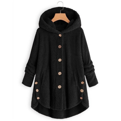 Button Plush Irregular Solid Color Coat (Color:Black Size:XXXL) - Hoodie by PMC Jewellery | Online Shopping South Africa | PMC Jewellery