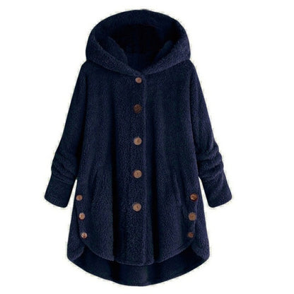 Button Plush Irregular Solid Color Coat (Color:Navy Blue Size:XL) - Hoodie by PMC Jewellery | Online Shopping South Africa | PMC Jewellery