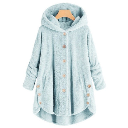 Button Plush Irregular Solid Color Coat (Color:Sky Blue Size:L) - Hoodie by PMC Jewellery | Online Shopping South Africa | PMC Jewellery